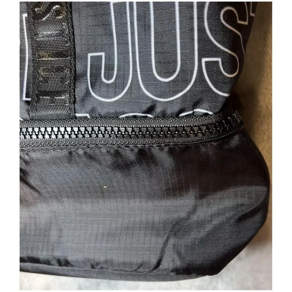 New Justice Tote Bag Black‎ White Logo Print Bottom Zip Compartment Travel Dance